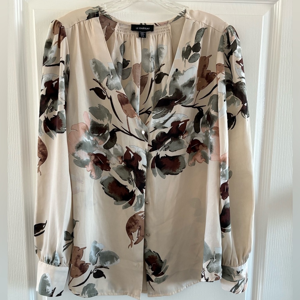 Le Chateau Floral Blouse - Cream and Brown